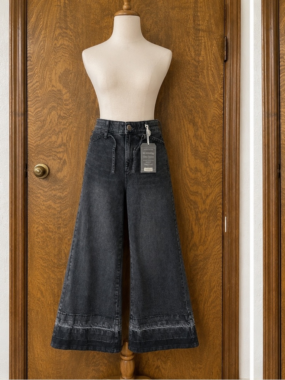 Democracy Size 12 Jeans Black Wide Leg High Waist Stretch Denim Ab Solution